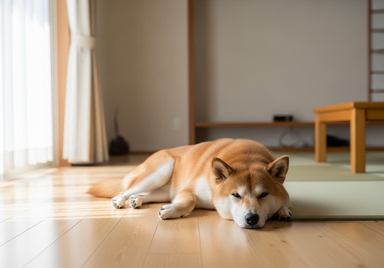夕日の中を走る白い犬